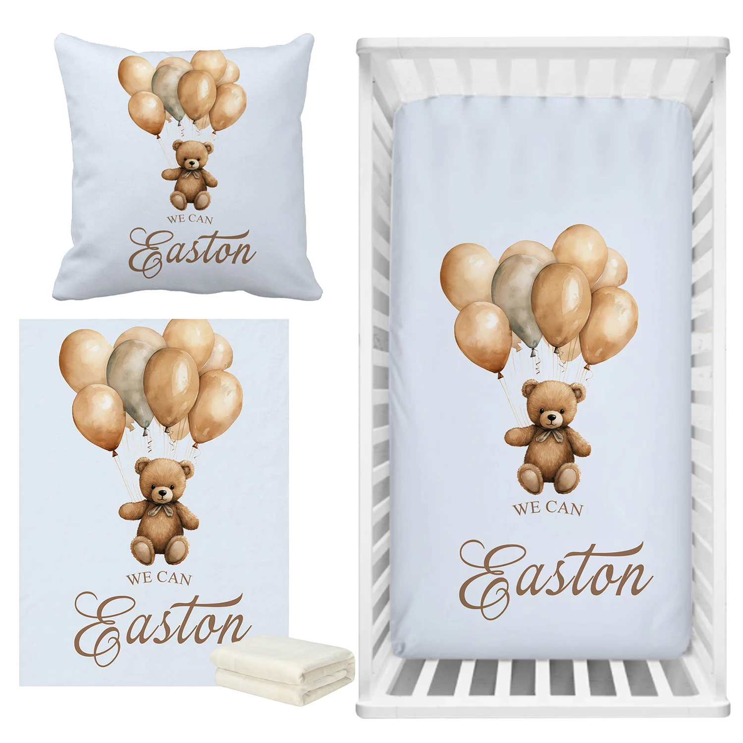 LVYZIHO Ropa de cama para cuna con oso boho azul personalizada - imagen 5