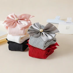Calcetines altos de princesa para niñas pequeñas con lazo suaves