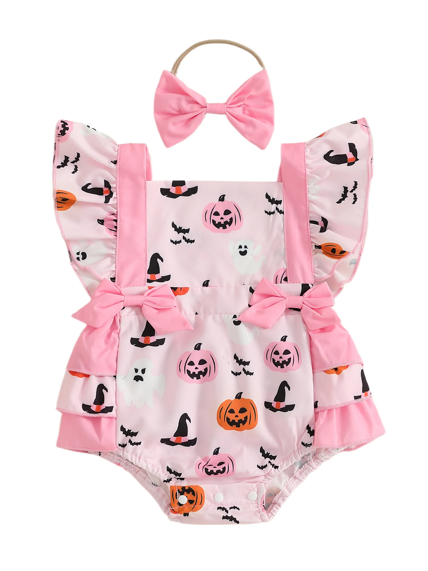 Pelele de Halloween con estampado de calabaza y diadema