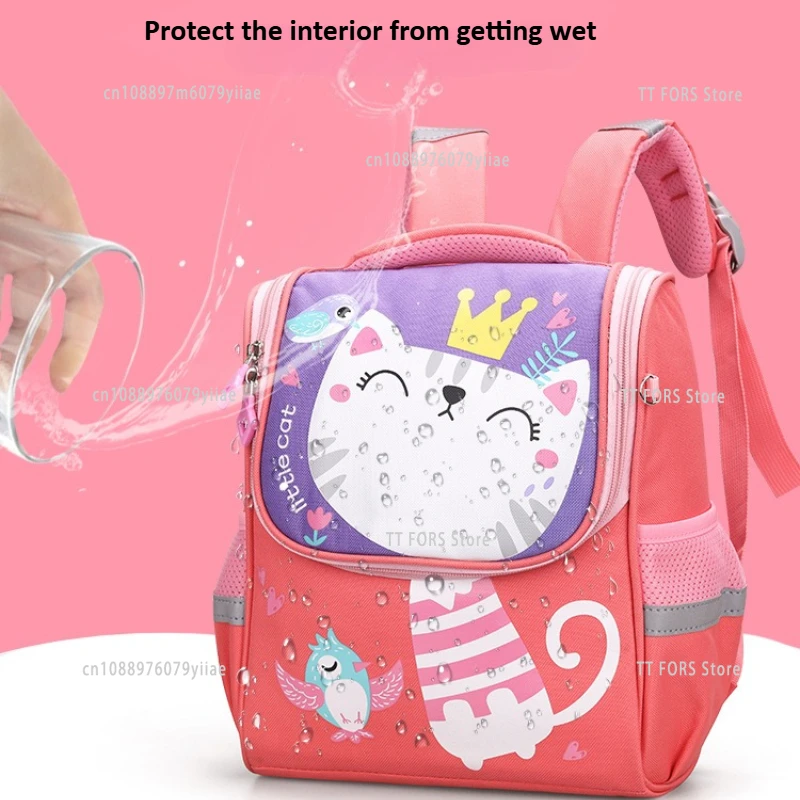 Mochila escolar infantil impermeable con diseño de gato y cómoda - imagen 2