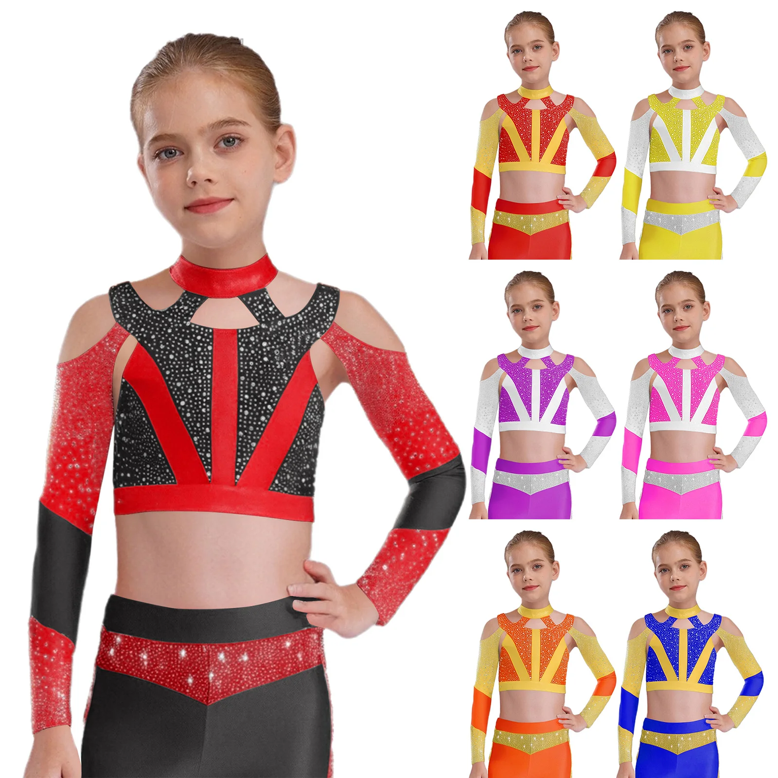 Top de patinaje artístico estilo jazz con pedrería para niña - imagen 4