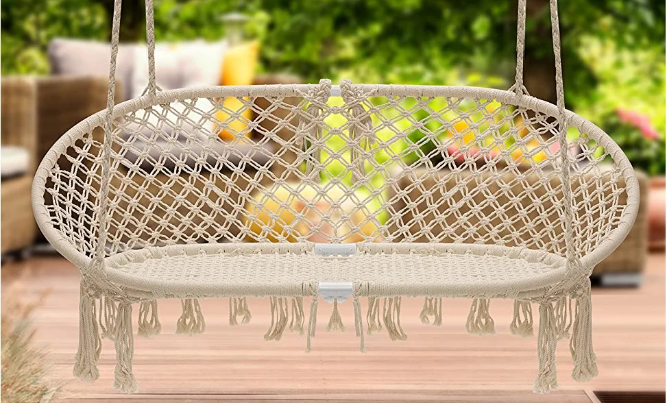 Silla hamaca de macramé tipo banco colgante