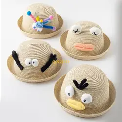 QX2D Sombrero de paja infantil tipo pescador artesanal con ala