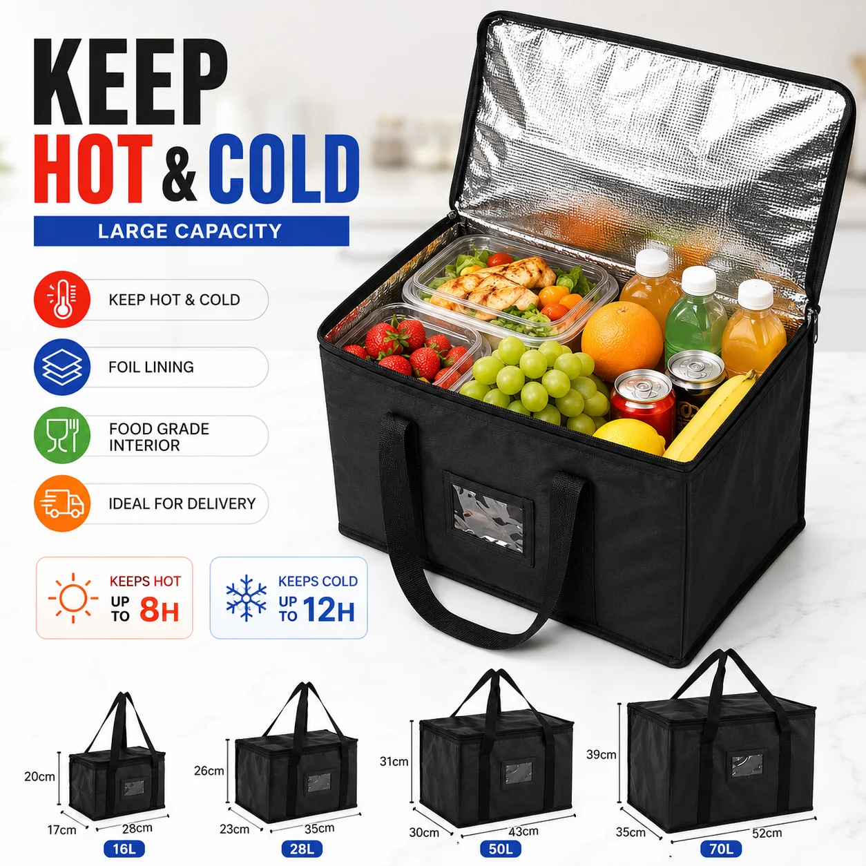 Bolsa térmica aislante para alimentos con cierre y forro de aluminio - imagen 5