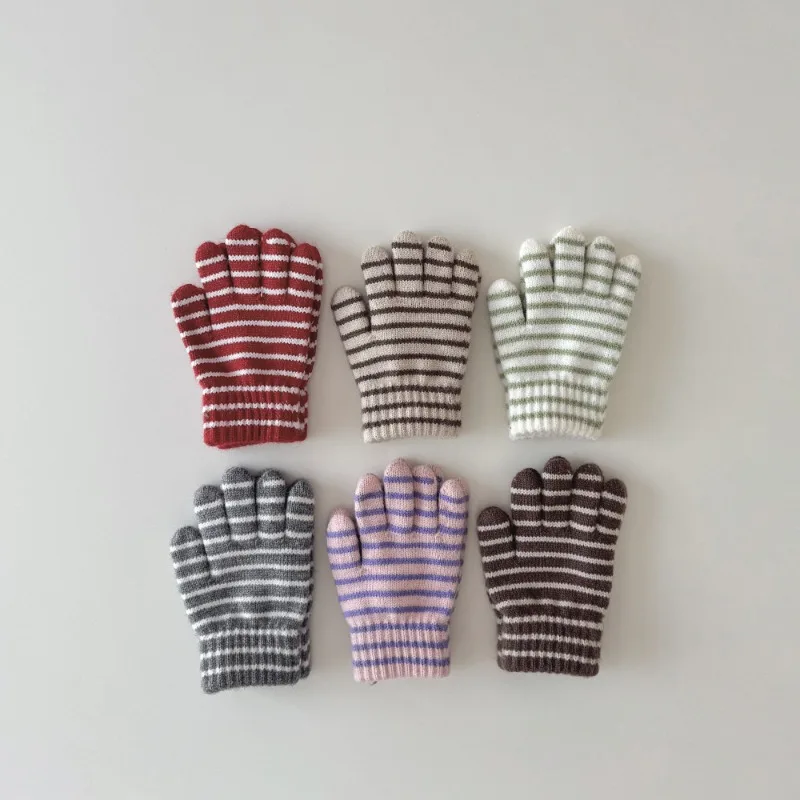 Guantes coreanos para niños – Tejidos de cinco dedos a rayas cálidos invierno - imagen 5