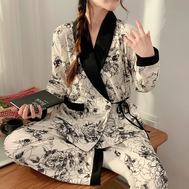 Pijamas de lactancia de algodón transpirable con cuello V en punto - imagen 3