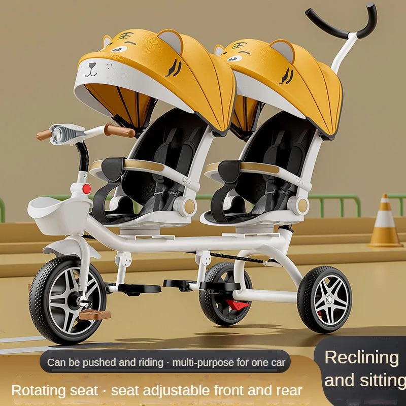 Triciclo bebé plegable doble multifuncional con asiento giratorio - imagen 5