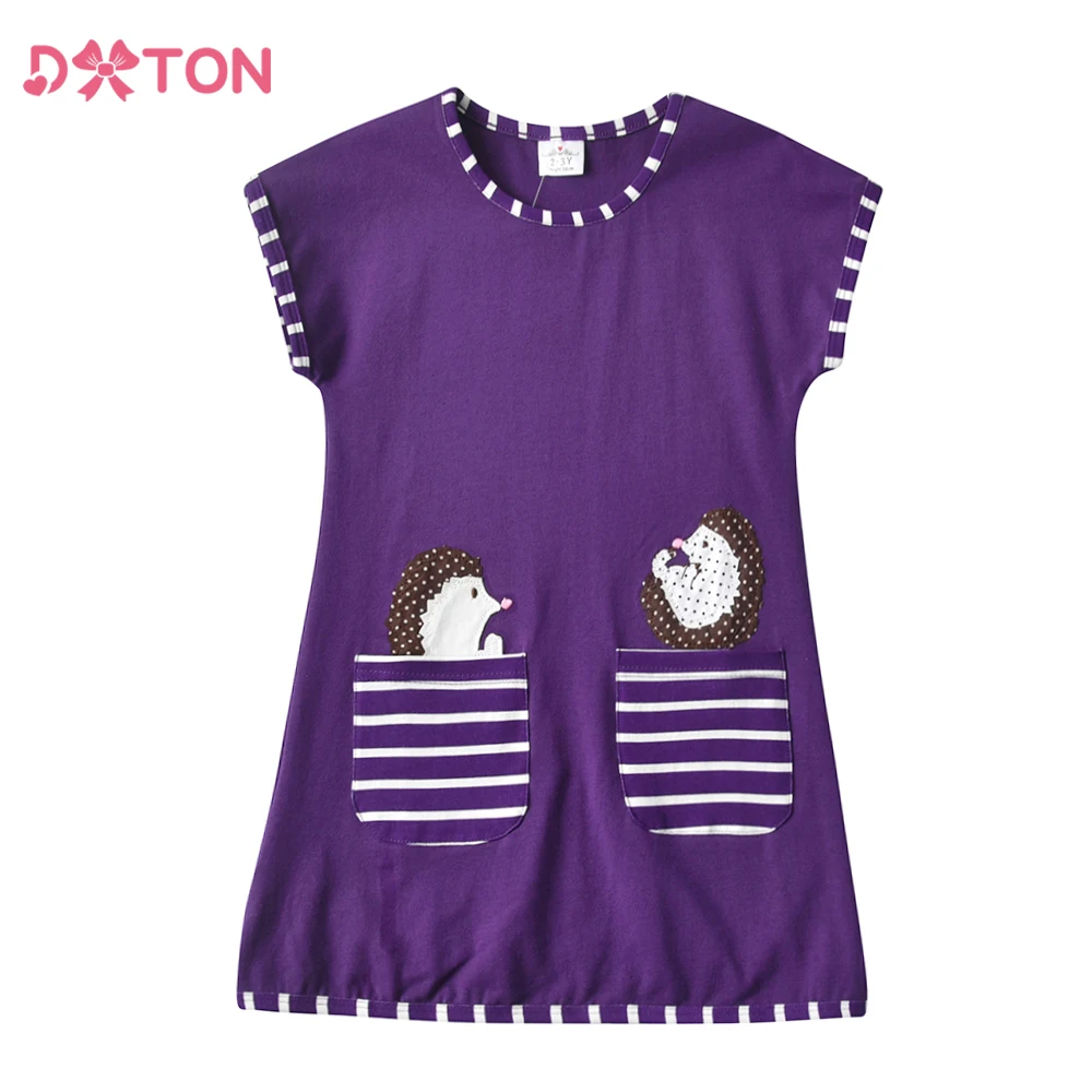 Dxton vestido manga corta rayas niñas algodón bolsillos dibujos verano - imagen 2