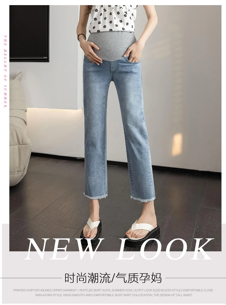 Vista del pantalón de maternidad denim elástico