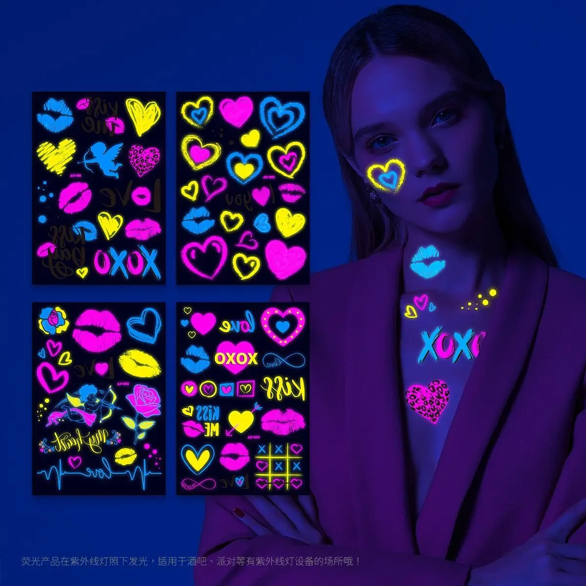 Tatuajes temporales de labios fluorescentes – Impermeables para piel - imagen 3