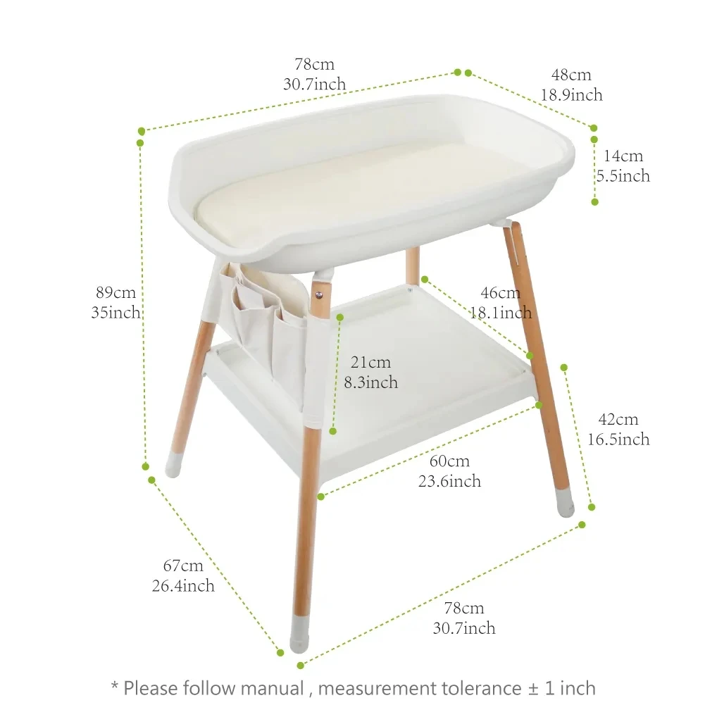 Bañera bebé con cambiador, mesa de pañales en madera segura - imagen 5