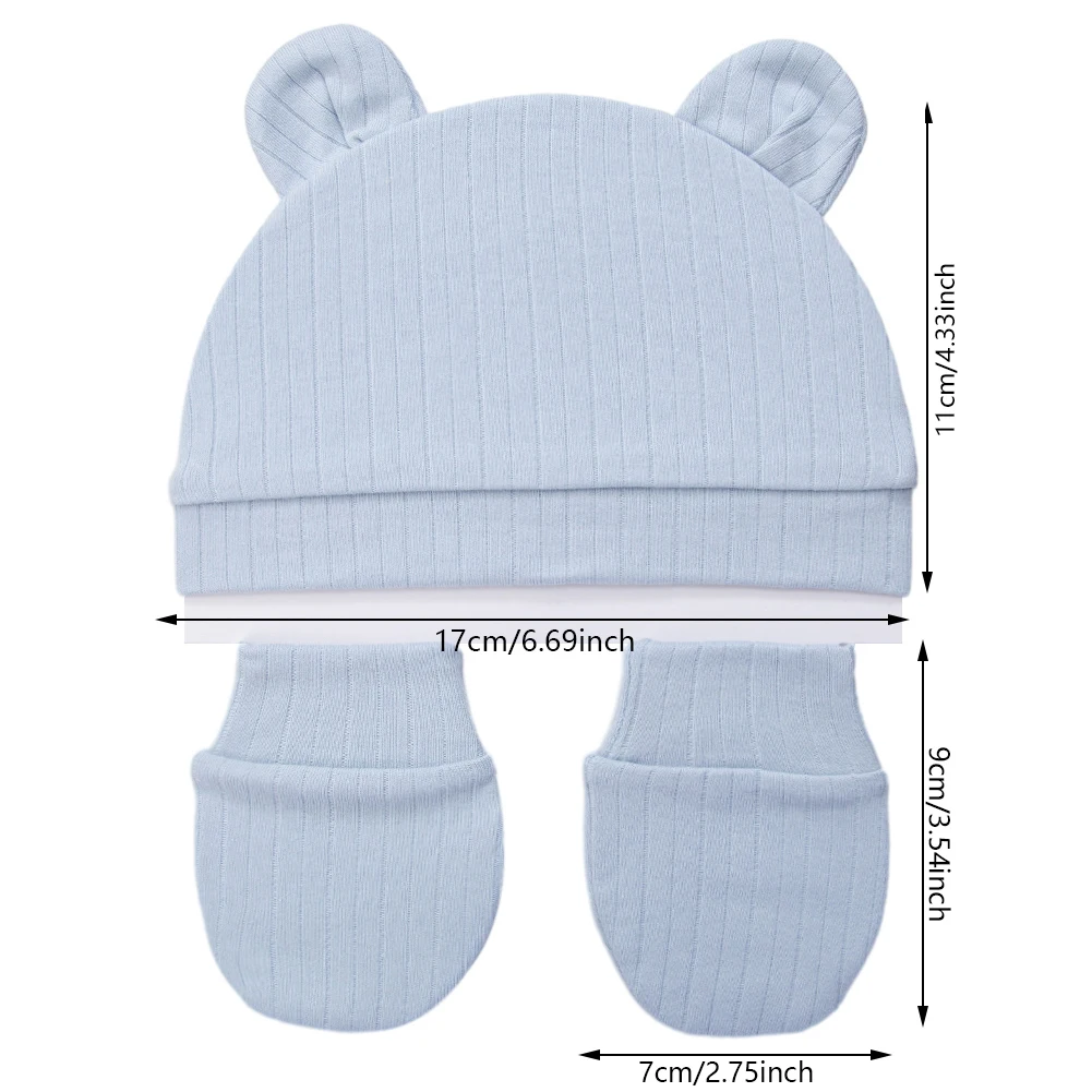 Gorro algodón bebé orejas de oso mitones – Set fotos recién nacido - imagen 5