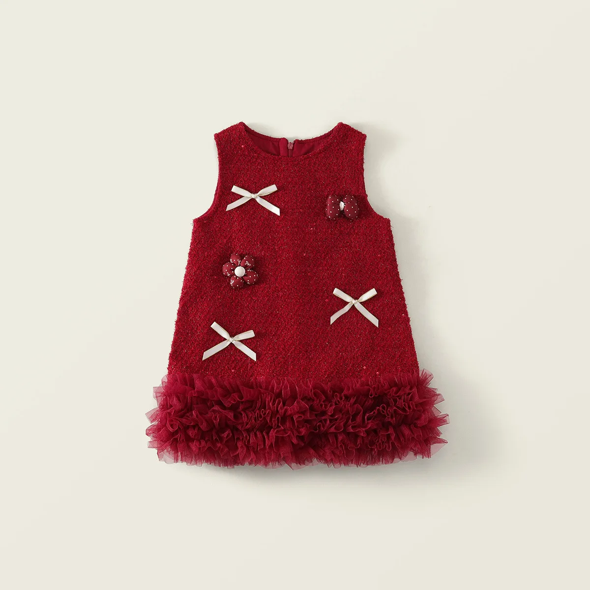 Vestido rojo infantil con detalle de encaje