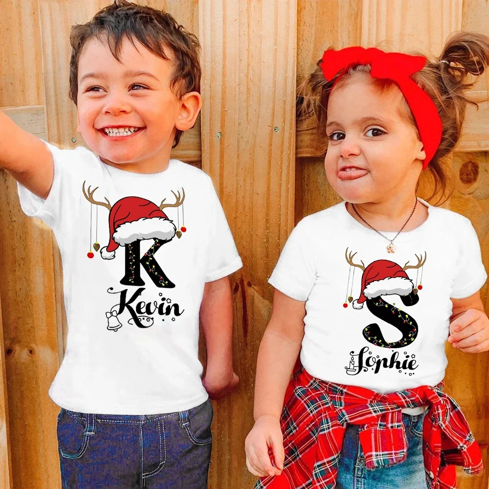 Camisas navideñas personalizadas con inicial manga corta para niños - imagen 5