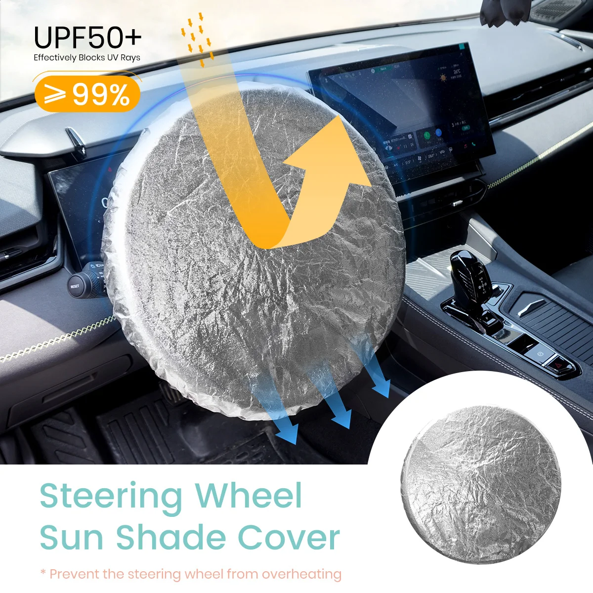 Protector solar para volante de coche, doble capa de aluminio flocado