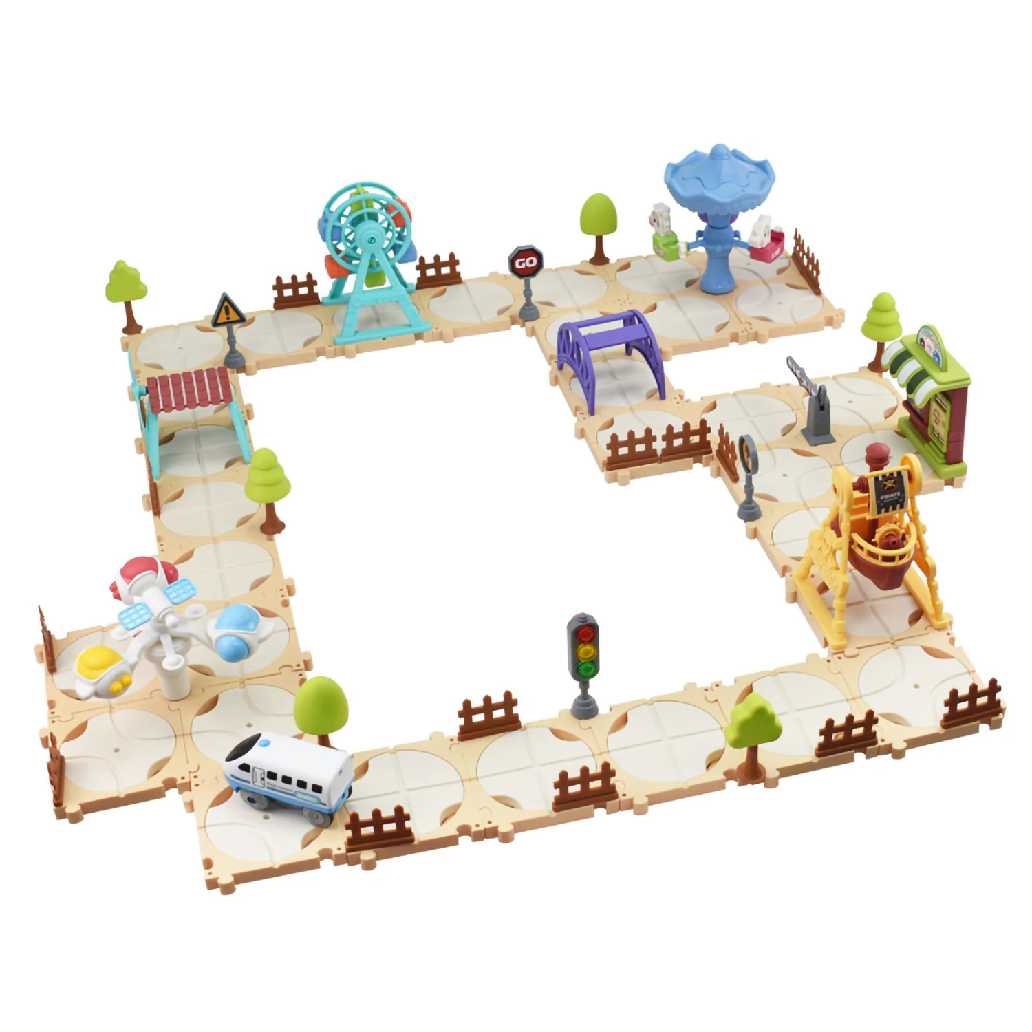 Set de tren pista DIY: puzzle laberinto educativo y escenas móviles - imagen 4