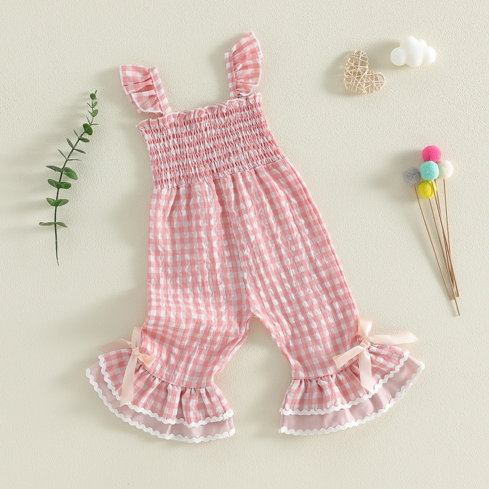 Mono bebé niña con cuadros, volantes y pantalón acampanado - imagen 2