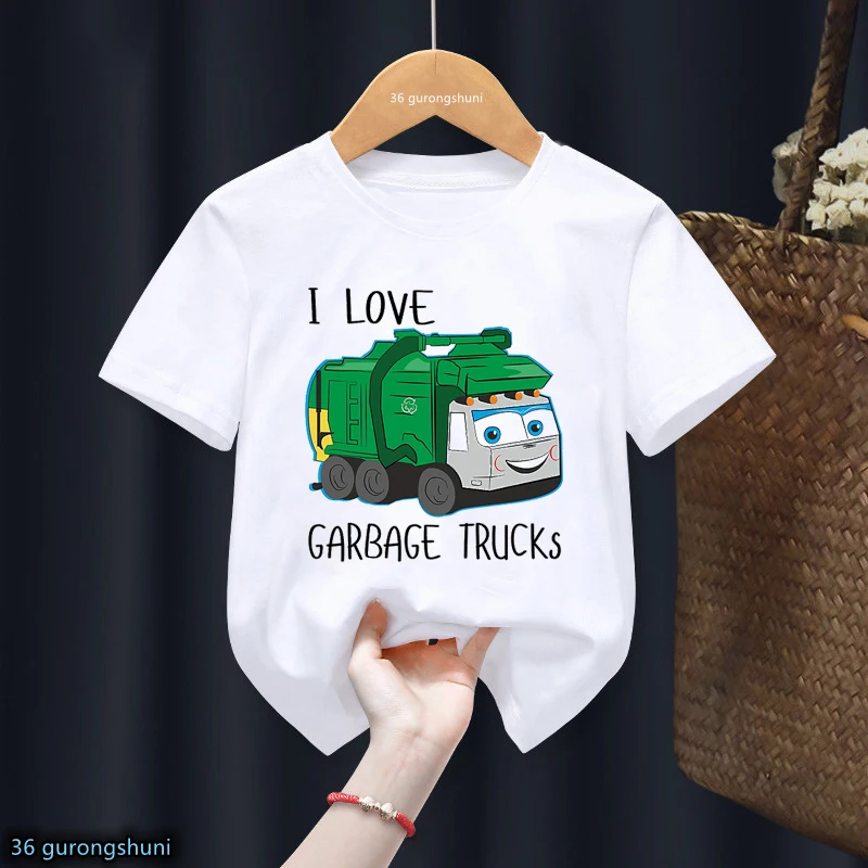 Camiseta infantil con estampado de excavadoras y camiones para niños - imagen 2