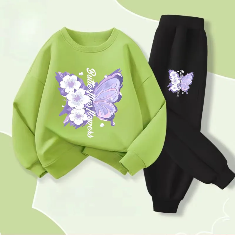 Conjunto pijama manga larga con capucha para niñas – Mariposas primavera