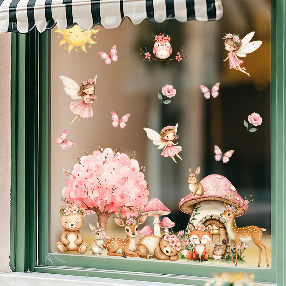 Pegatinas de pared infantiles animales del bosque con hadas rosas - imagen 2