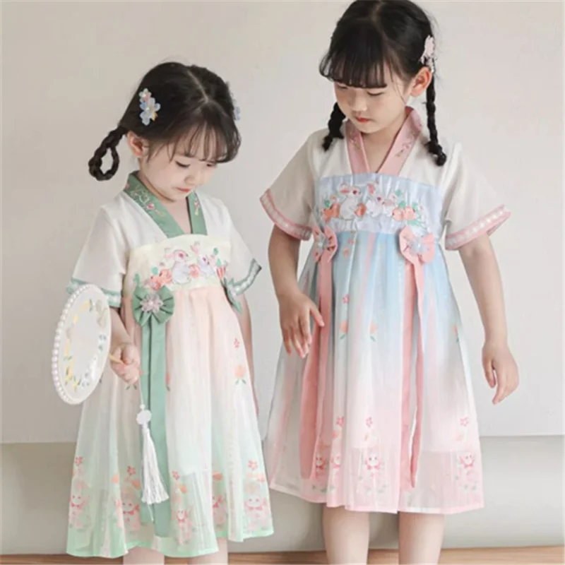 Vestido infantil de verano para niña con bordado de conejito - imagen 4