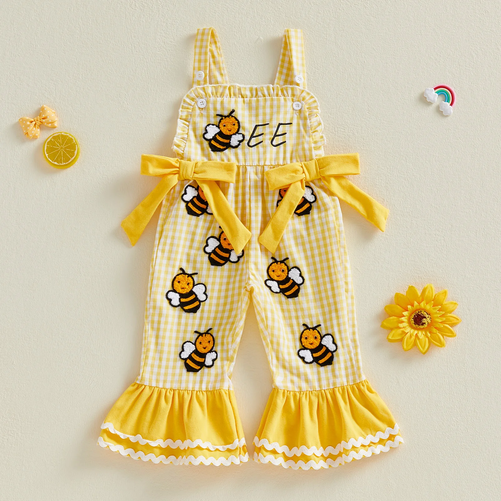 Tregren Mono para bebés sin mangas acampanado con lazo bordado abeja - imagen 3
