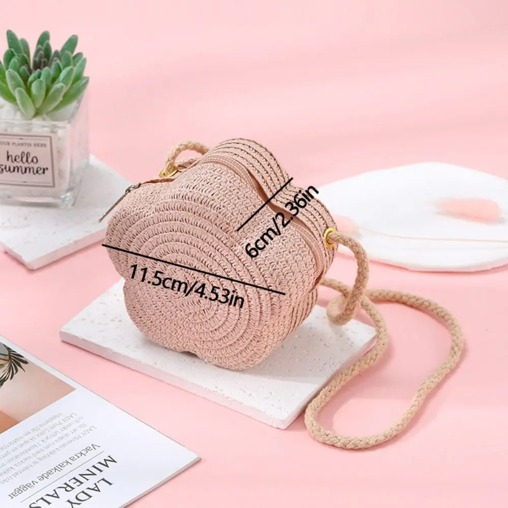 Bolso cruzado infantil de paja tejido de viaje con monedero floral - imagen 3
