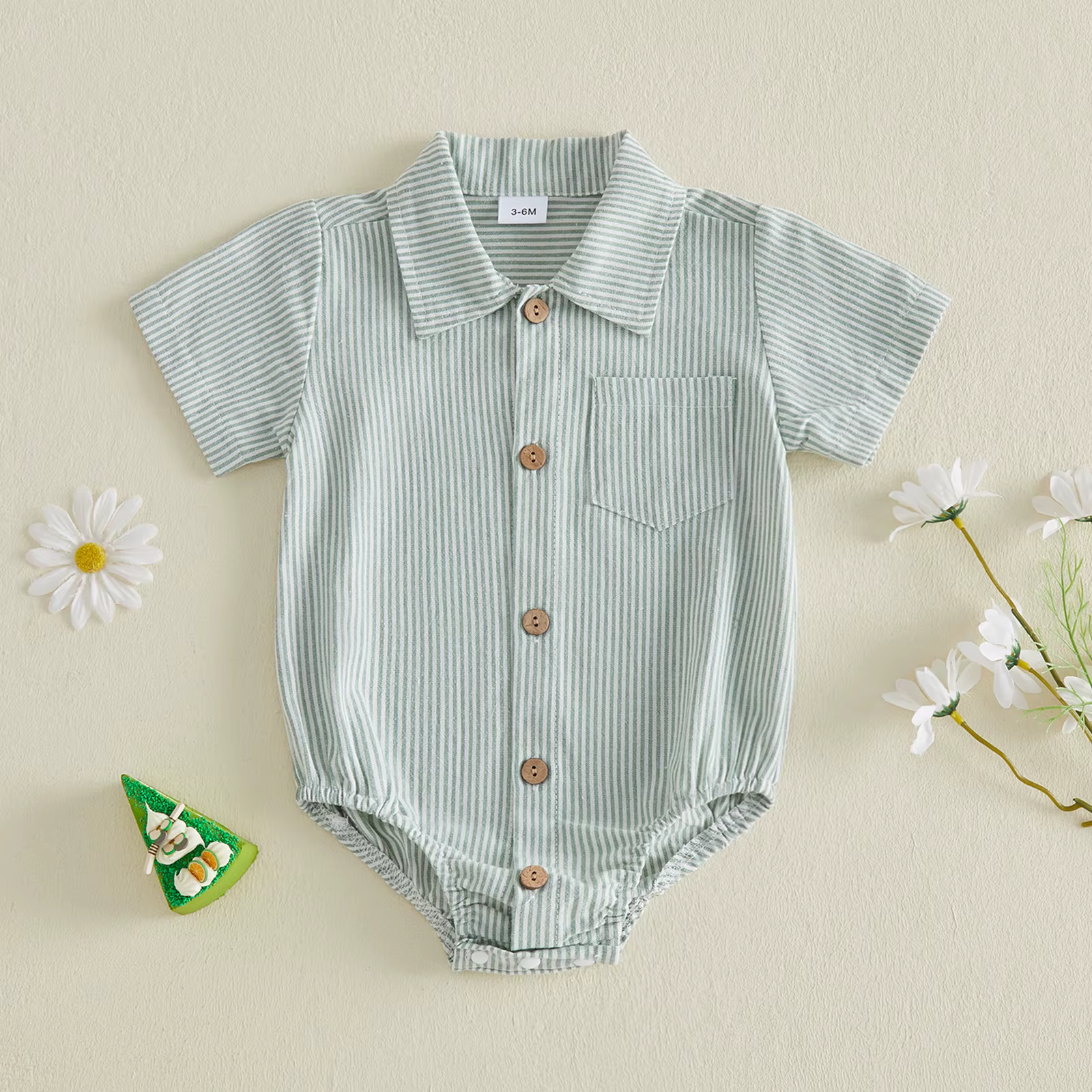 VISgogo mono de verano a rayas para bebé y niño con botones - imagen 2