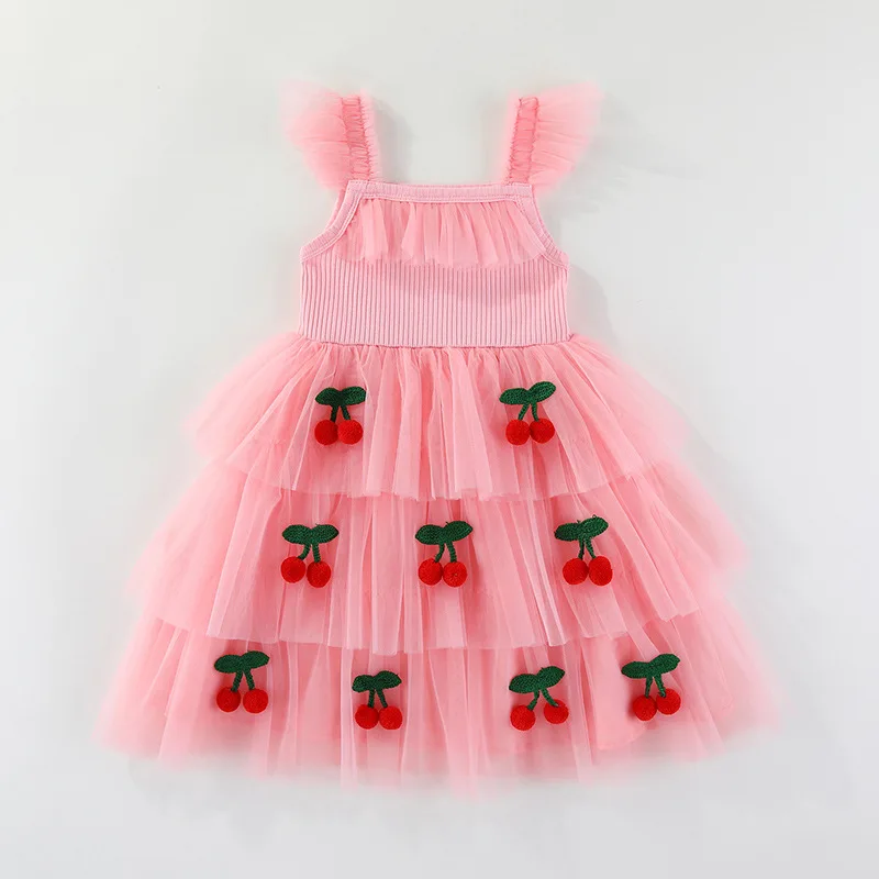 Vestido de verano para niña con tirantes y cerezas, malla ligera - imagen 4
