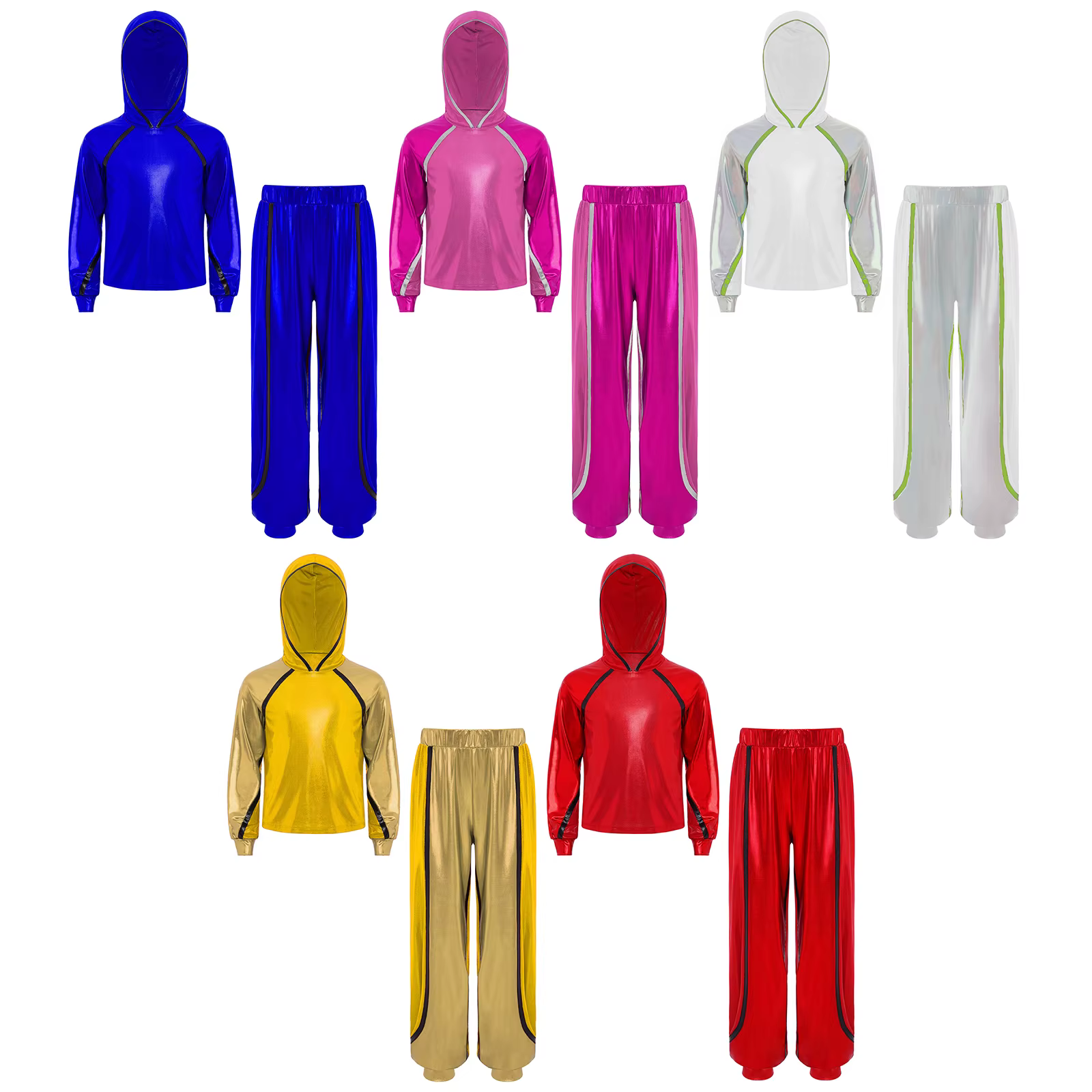Conjunto hip hop metálico brillante con sudadera y pantalón niñas