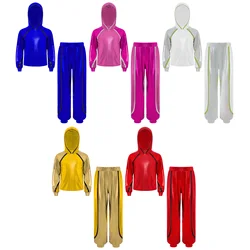 Conjunto hip hop metálico brillante con sudadera y pantalón niñas