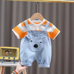 Conjunto algodón bebé: camiseta a rayas y pantalones cortos