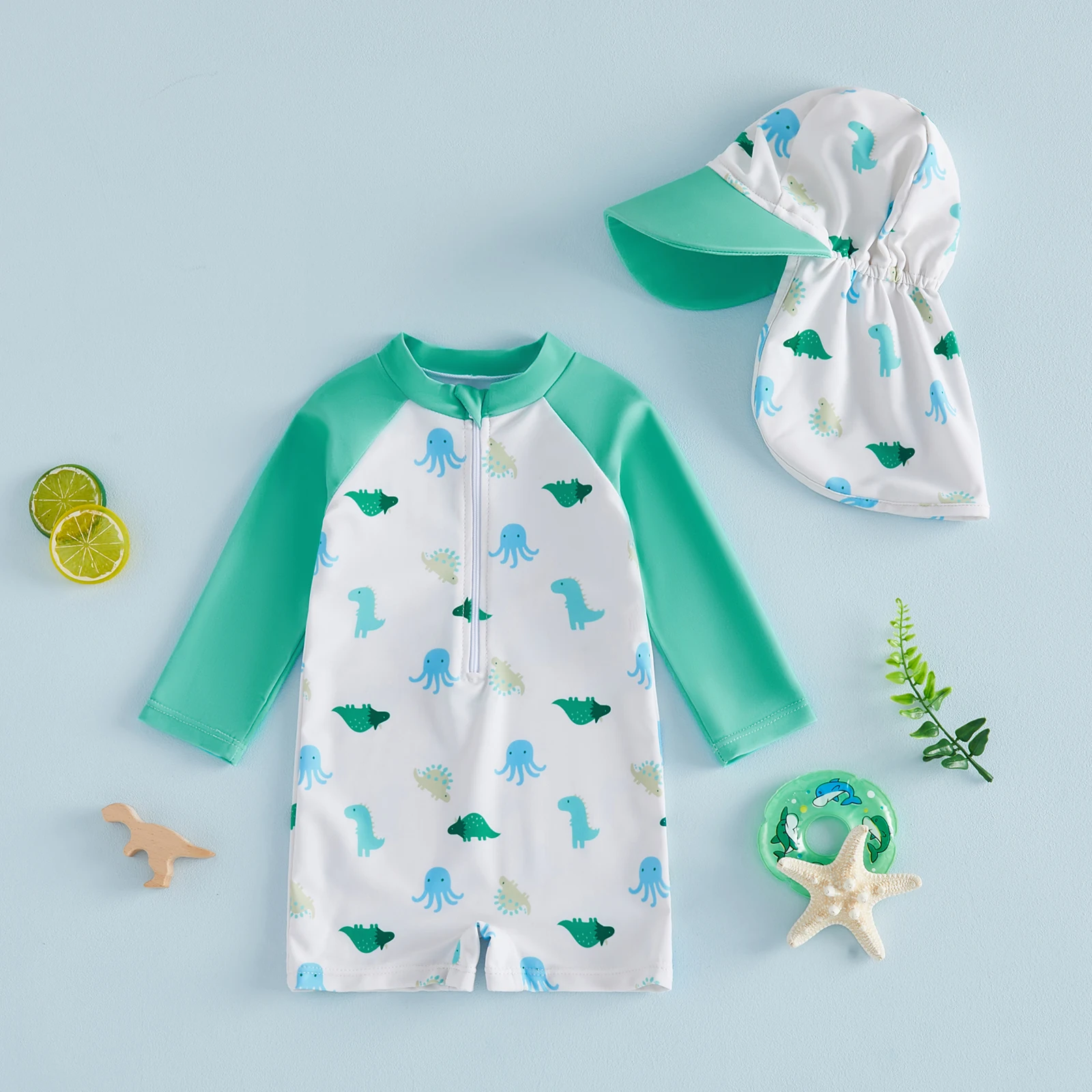Tregren traje de baño bebé niño manga larga con gorro natación pulpo - imagen 4