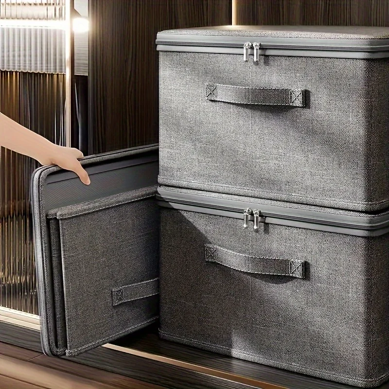 Caja de almacenamiento apilable plegable gris para juguetes y libros - imagen 4