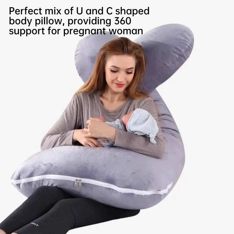 Almohada de embarazo U para dormir con funda extraíble, soporte total - imagen 5