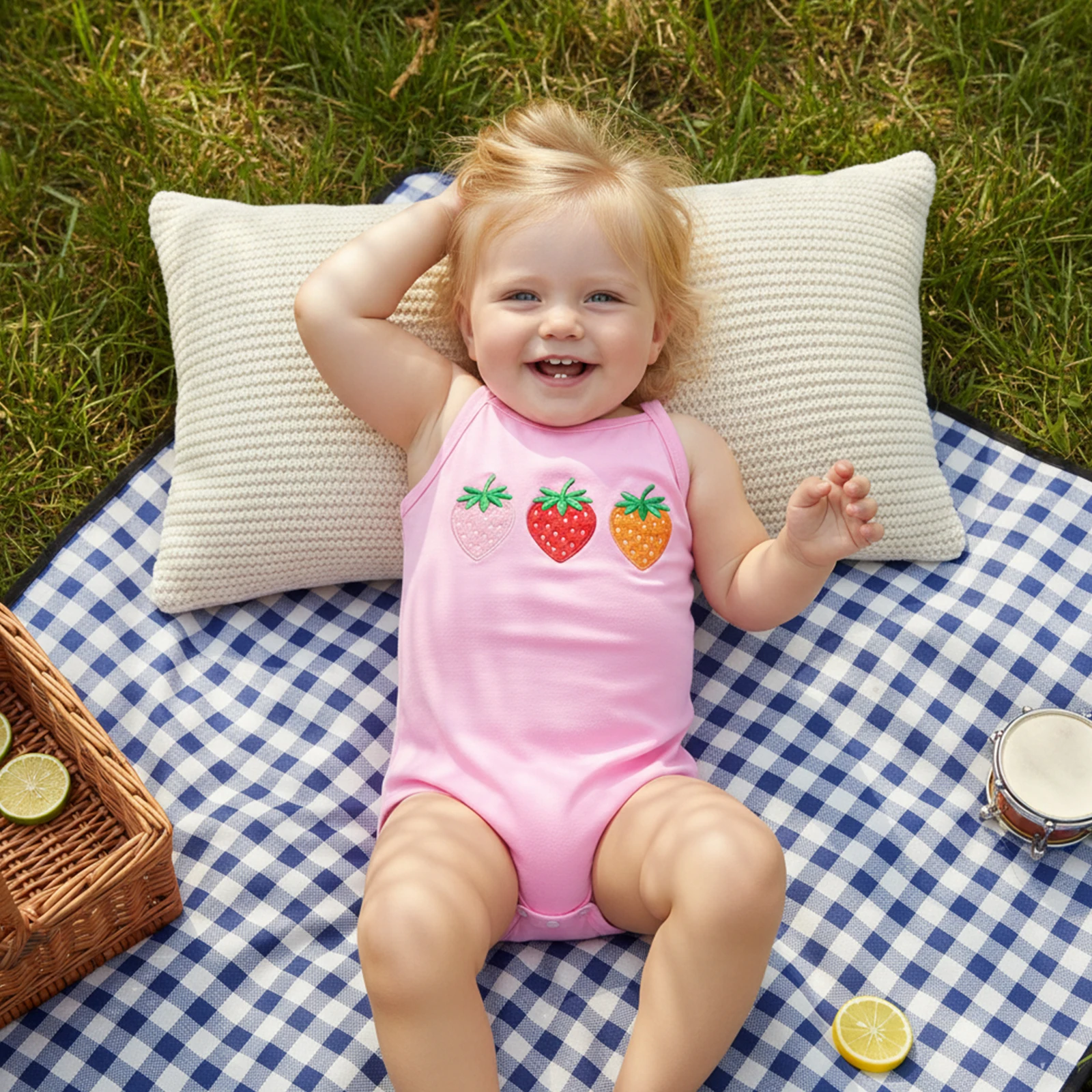 VISgogo mono de verano sin mangas para bebé niña con bordado fresa - imagen 5