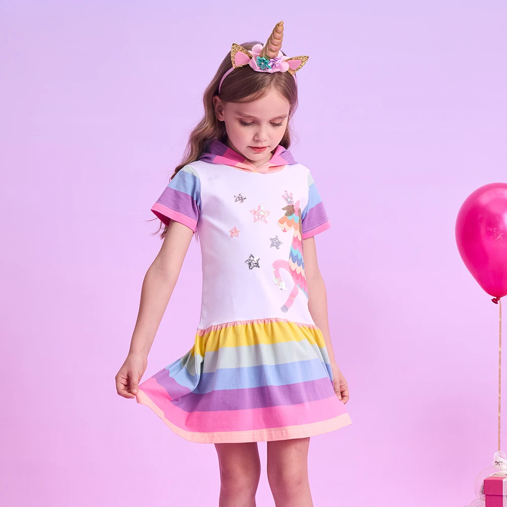 DXTON vestido de verano con capucha para niña – algodón unicornio - imagen 4