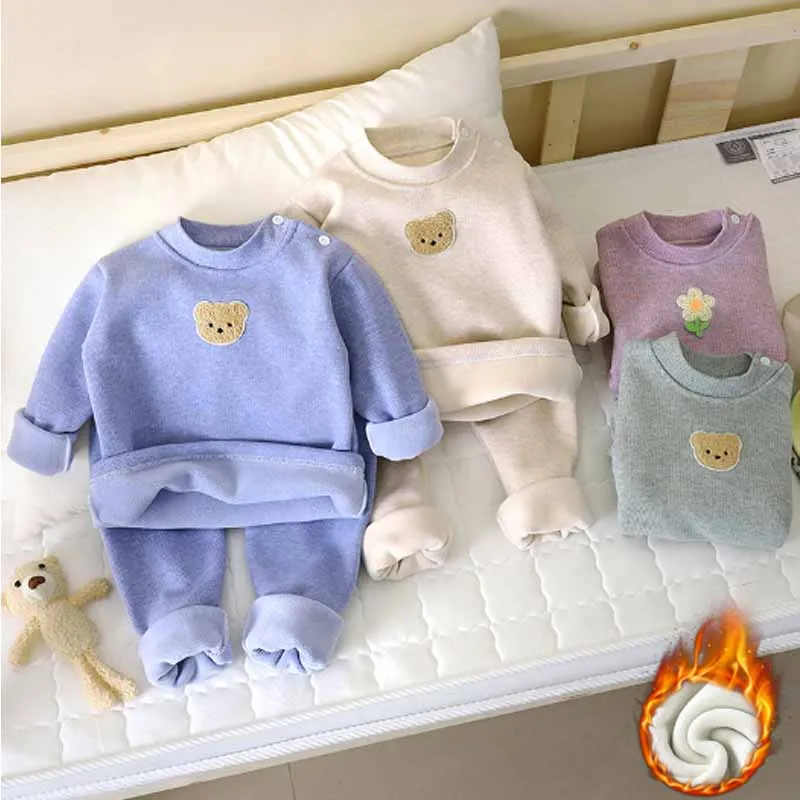 Conjuntos de lana para niños de invierno, pijama de casa grueso