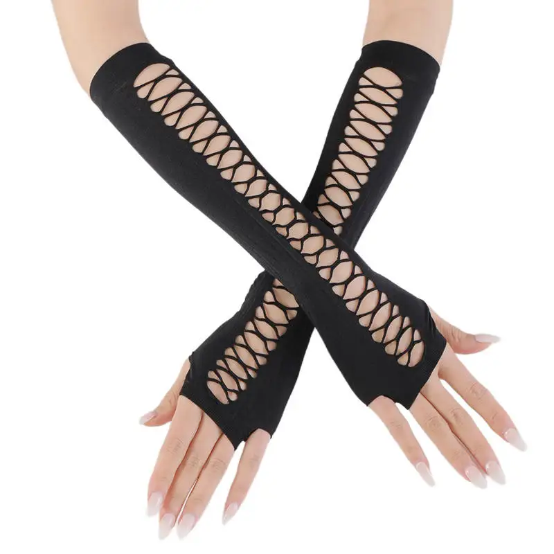 Guantes góticos sin dedos listos para fiesta