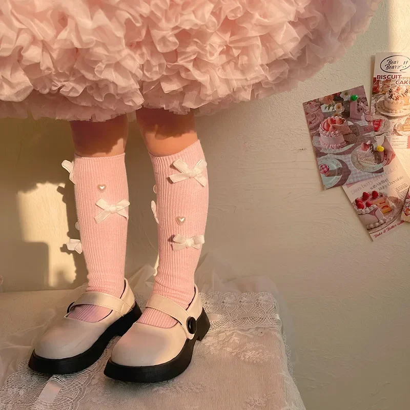 Calcetines por encima de la rodilla para niñas – Corazón con lazo - imagen 2