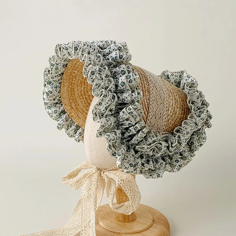 Sombrero de paja con encaje y volante para niñas, verano - imagen 5