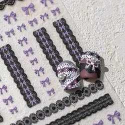 Pegatinas de uñas 3D para niñas – Lazos encaje rosa y negro