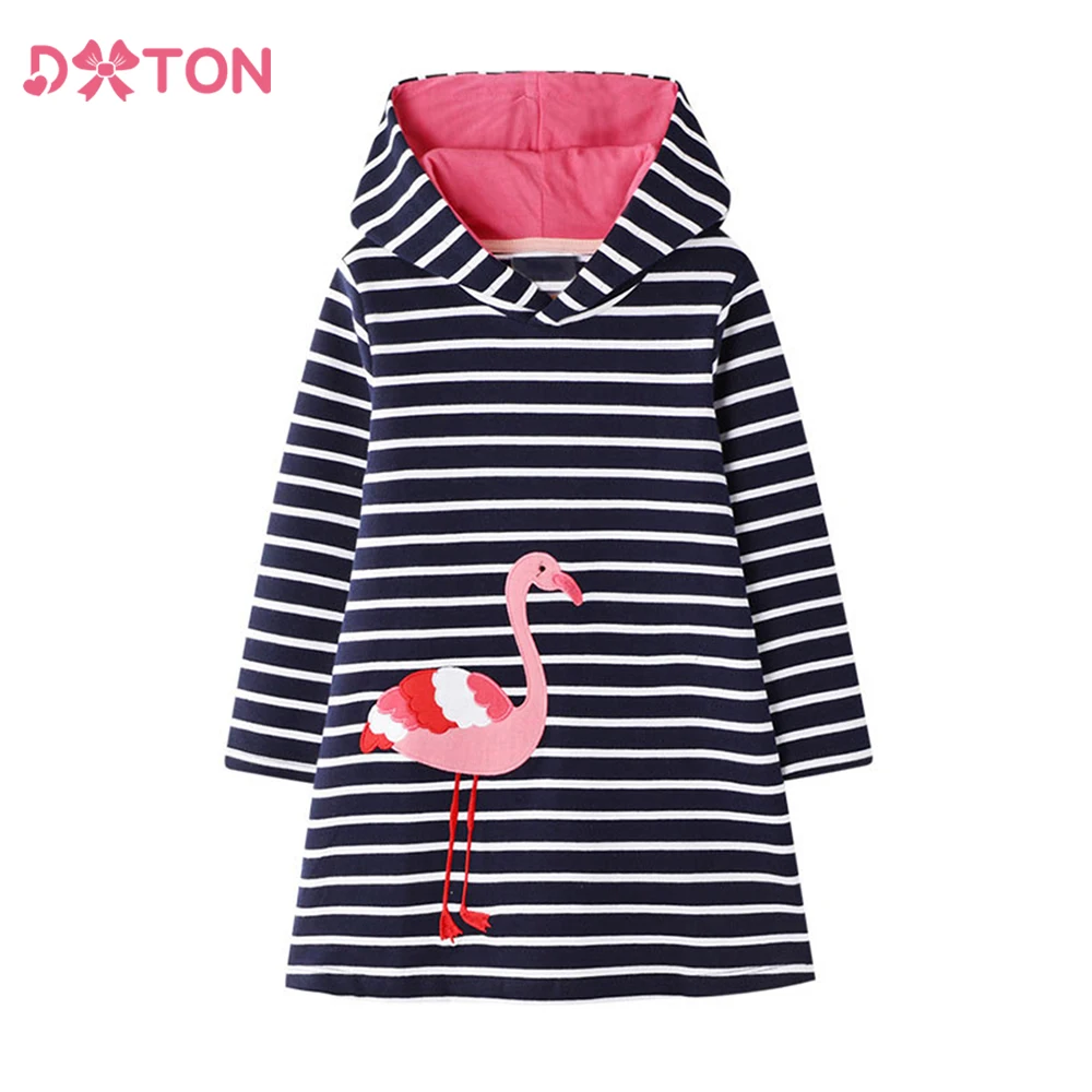 DXTON Vestido con capucha infantil de algodón a rayas de invierno - imagen 4