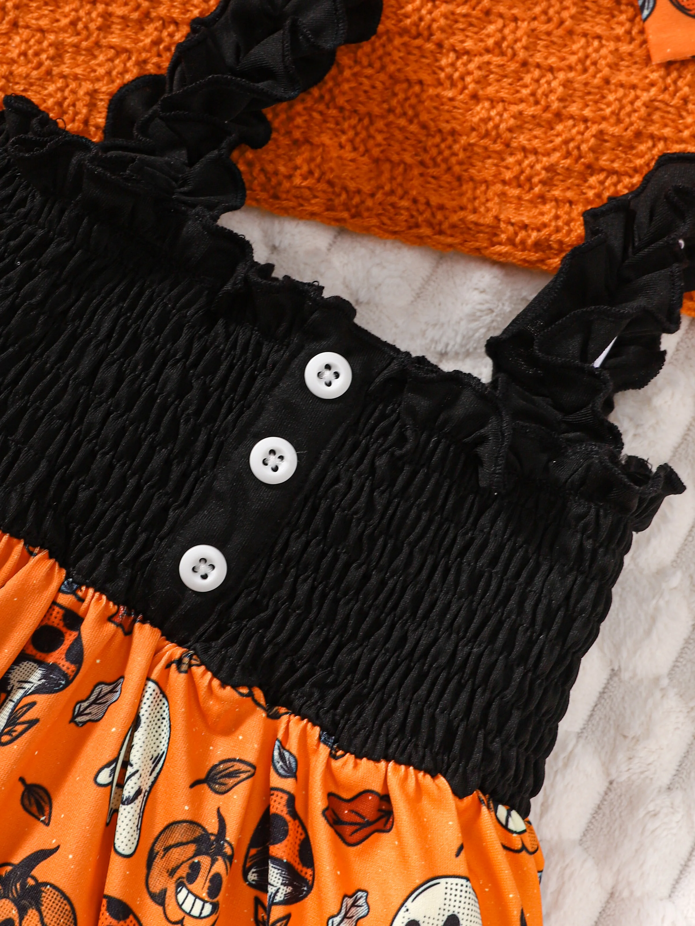 Disfraz Halloween niña: vestido sin mangas cuello calabaza y diadema - imagen 3