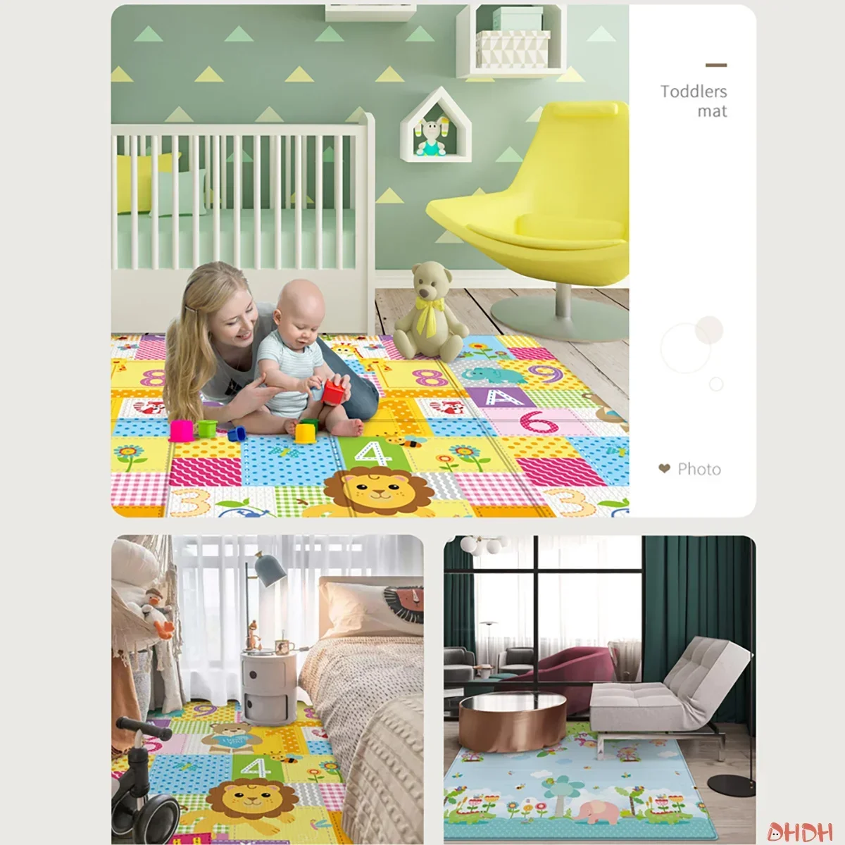 Alfombra de juego para bebés plegable y doble cara educativa - imagen 3