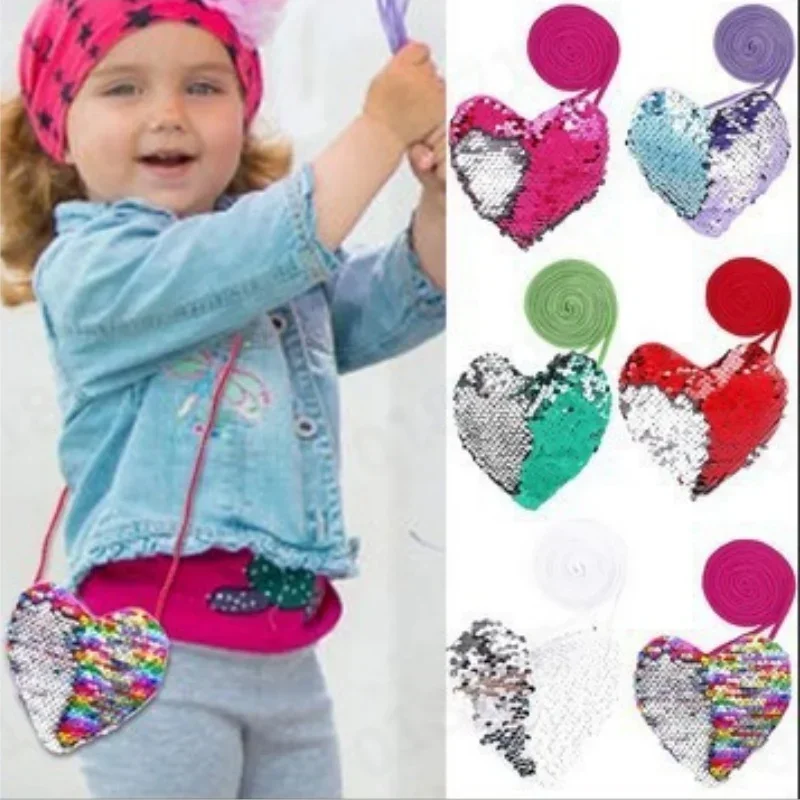 Bolso bebé monedero con lentejuelas corazón brillante para niños