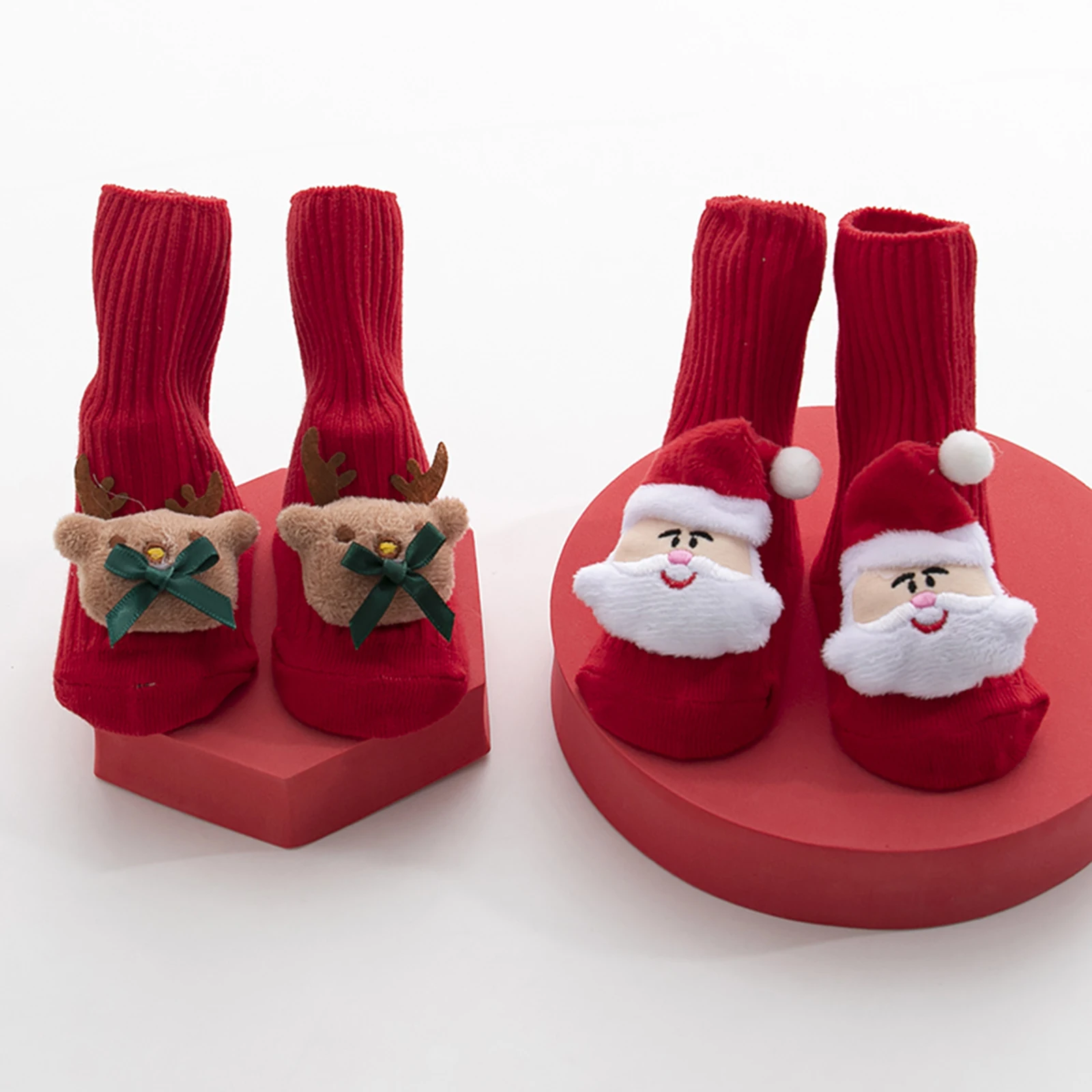 Tregren calcetines antideslizantes de Navidad para bebé Reno Santa - imagen 3