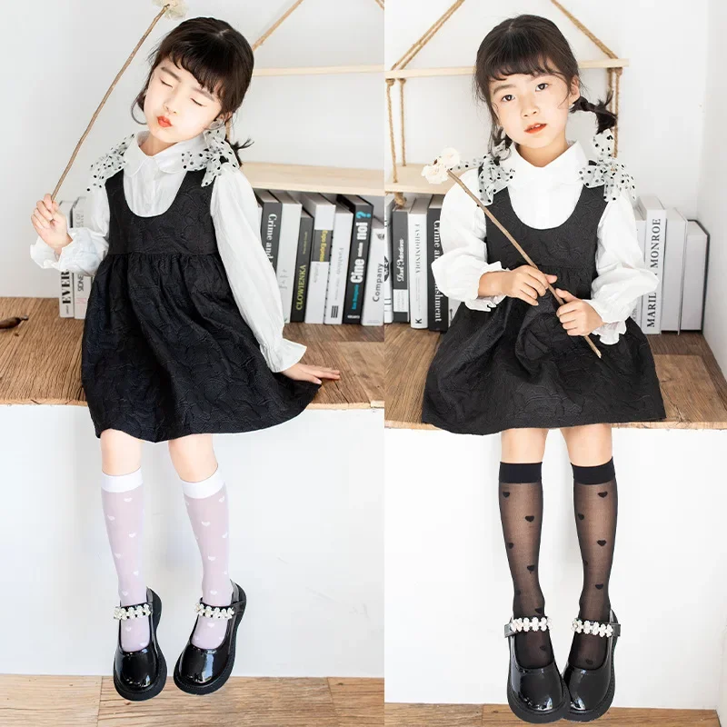 Calcetines infantiles hasta la rodilla para niñas con lazo y corazón - imagen 3