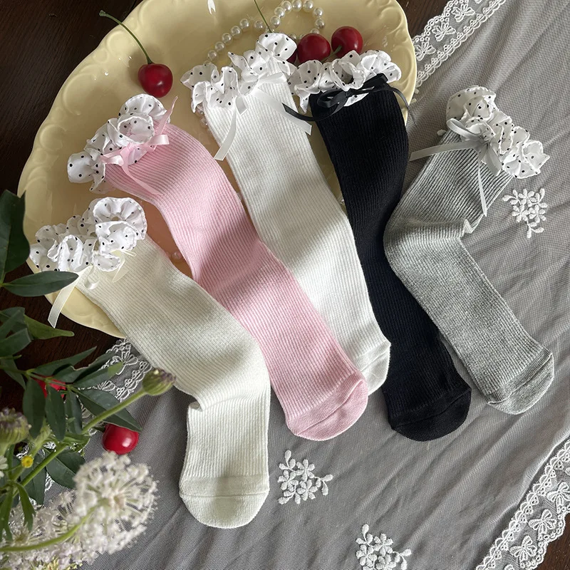 Calcetines escolares de algodón con encaje para niños 3-8 años