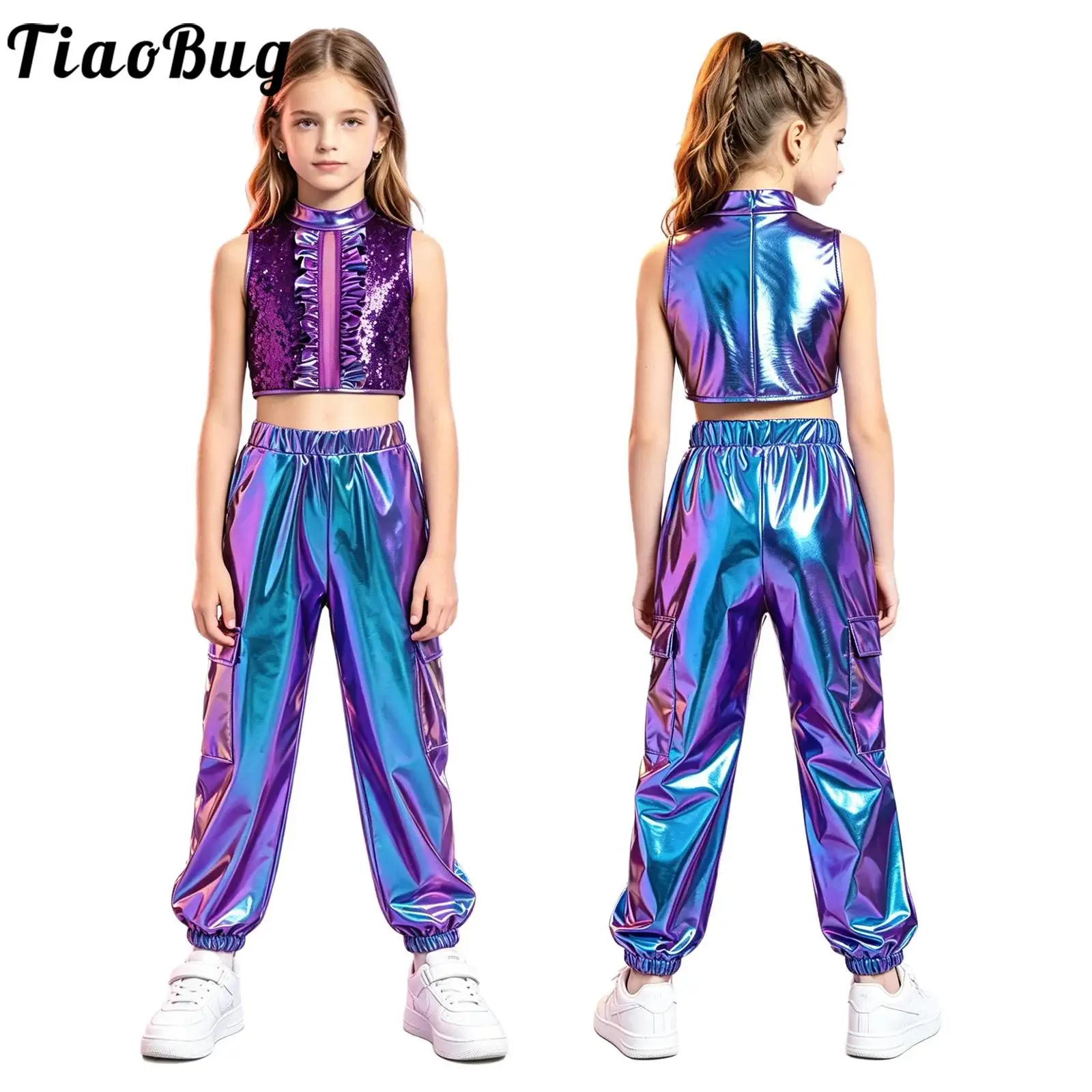 Disfraz de baile para niñas hip-hop disco con top de lentejuelas